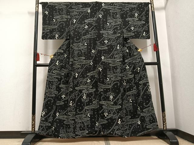 平和屋着物●上質な小紋　絞り　唐草文　黒地　正絹　逸品　AABI0497ph