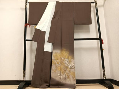 平和屋着物●色留訪問着　手描き　刺繍　松竹梅文　金彩　正絹　逸品　AABI0498ph