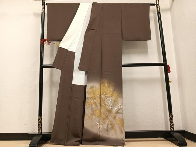 平和屋着物●色留訪問着　手描き　刺繍　松竹梅文　金彩　正絹　逸品　AABI0498ph