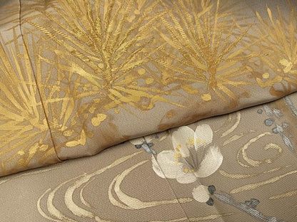 平和屋着物●色留訪問着　手描き　刺繍　松竹梅文　金彩　正絹　逸品　AABI0498ph