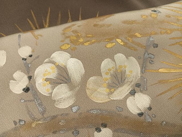 平和屋着物●色留訪問着　手描き　刺繍　松竹梅文　金彩　正絹　逸品　AABI0498ph
