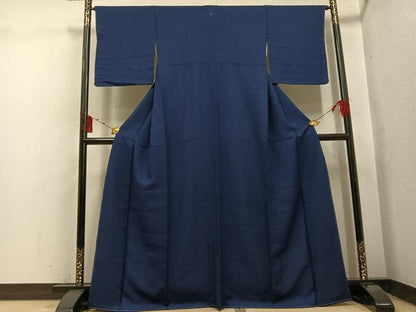 平和屋着物●上質な色無地　花菱地紋　藍鉄色　正絹　逸品　未使用　AABI0508ph