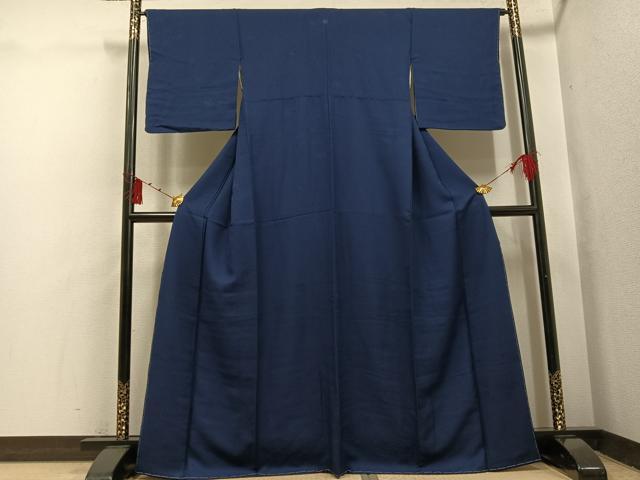平和屋着物●上質な色無地　花菱地紋　藍鉄色　正絹　逸品　未使用　AABI0508ph