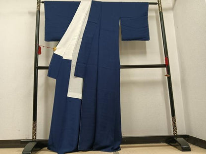平和屋着物●上質な色無地　花菱地紋　藍鉄色　正絹　逸品　未使用　AABI0508ph