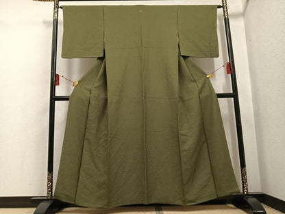 平和屋着物●上質な色無地　国防色　正絹　逸品　AABI0509ph