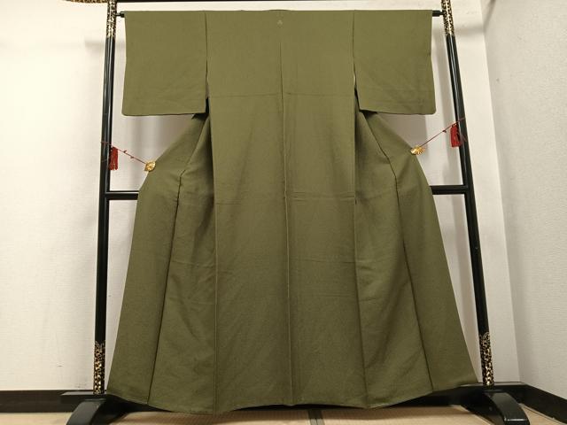 平和屋着物●上質な色無地　国防色　正絹　逸品　AABI0509ph
