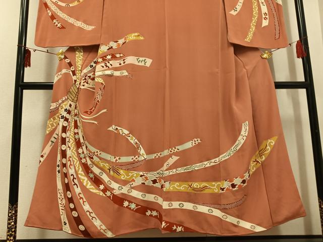 平和屋着物●アンティーク　大正ロマン　訪問着　刺繍　束ね熨斗草花文　金彩　正絹　逸品　AABI0510ph