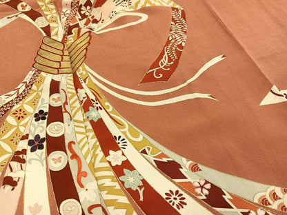 平和屋着物●アンティーク　大正ロマン　訪問着　刺繍　束ね熨斗草花文　金彩　正絹　逸品　AABI0510ph