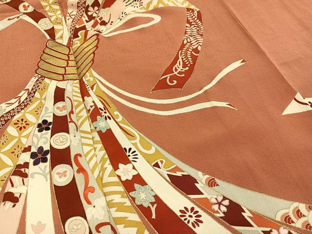 平和屋着物●アンティーク　大正ロマン　訪問着　刺繍　束ね熨斗草花文　金彩　正絹　逸品　AABI0510ph