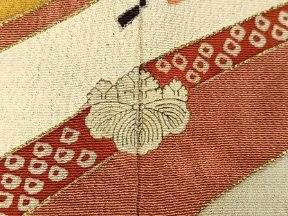 平和屋着物●アンティーク　大正ロマン　訪問着　刺繍　束ね熨斗草花文　金彩　正絹　逸品　AABI0510ph