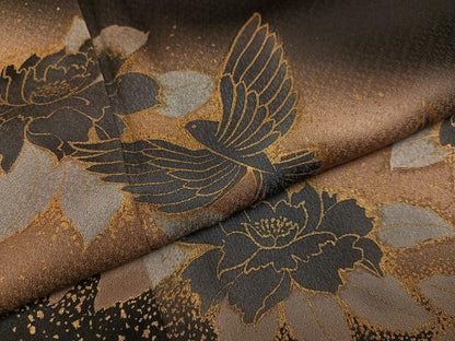 平和屋着物●訪問着　花鳥文　暈し染め　黒地　金彩　正絹　逸品　AABI0512ph