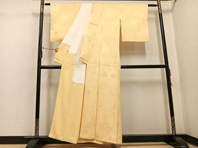 平和屋着物●上質な色無地　松地紋　蜂蜜色　阪急百貨店扱い　正絹　逸品　未使用　AABI0513ph