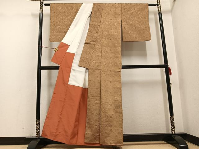 平和屋着物●上質な紬　色無地　芝翫茶色　正絹　逸品　AABI0516ph