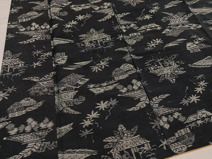 平和屋着物●上質な紬　風景草木文　正絹　逸品　AABI0518ph