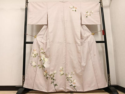 平和屋着物●石川県指定無形文化財　牛首紬　白山工房　手織り　本加賀友禅作家　成竹登茂男　訪問着　枝花文　正絹　逸品　AABI0519ph