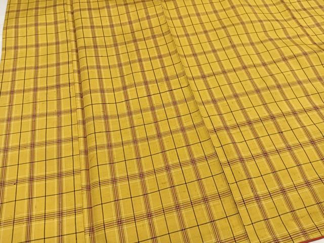 平和屋着物●無形文化財　本場黄八丈　近藤傳　草木染　手織　紬　格子　正絹　逸品　AABI0520ph
