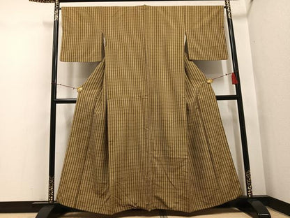 平和屋着物●上質な紬　格子　正絹　逸品　AABI0525ph