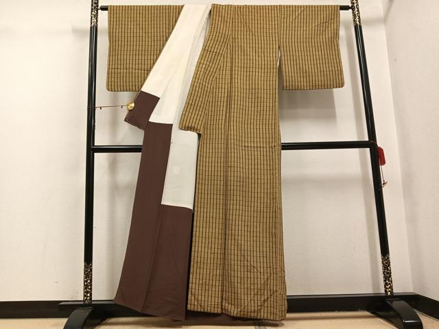 平和屋着物●上質な紬　格子　正絹　逸品　AABI0525ph