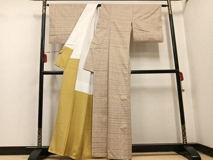 平和屋着物●上質な紬　格子　正絹　逸品　AABI0527ph
