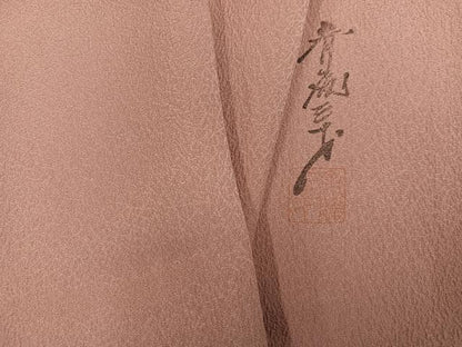 平和屋着物●染色作家　斉藤三才　色無地　退紅色　正絹　逸品　AABI0531ph