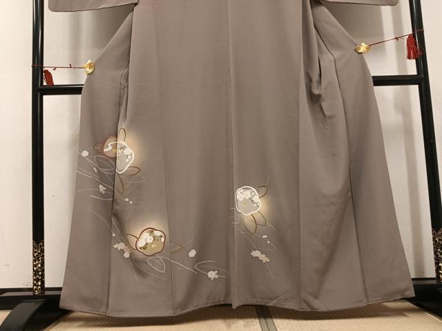 平和屋着物●訪問着　友禅　草花文　暈し染め　金彩　正絹　逸品　AABI0532ph