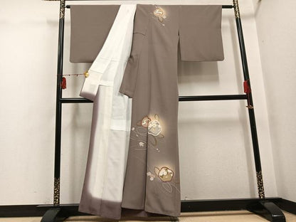 平和屋着物●訪問着　友禅　草花文　暈し染め　金彩　正絹　逸品　AABI0532ph