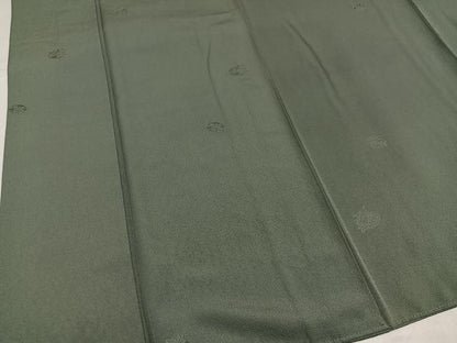 平和屋着物●上質な色無地　草花地紋　柳煤竹色　正絹　逸品　AABI0533ph