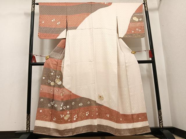 平和屋着物●訪問着　絞り　刺繍　草花文　金彩　正絹　逸品　AABI0534ph