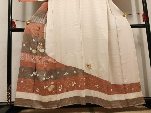 平和屋着物●訪問着　絞り　刺繍　草花文　金彩　正絹　逸品　AABI0534ph