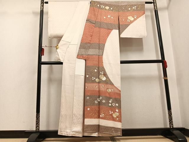 平和屋着物●訪問着　絞り　刺繍　草花文　金彩　正絹　逸品　AABI0534ph