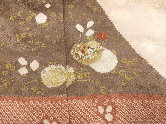 平和屋着物●訪問着　絞り　刺繍　草花文　金彩　正絹　逸品　AABI0534ph