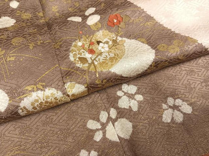 平和屋着物●訪問着　絞り　刺繍　草花文　金彩　正絹　逸品　AABI0534ph