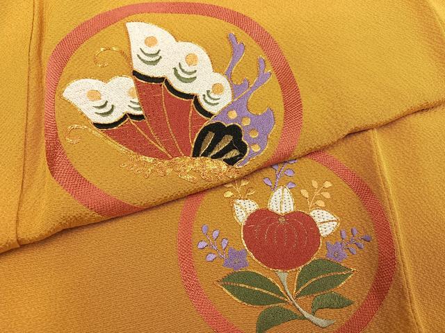 平和屋着物●豪華振袖　駒刺繍　花蝶丸文　正絹　逸品　AABI0536ph