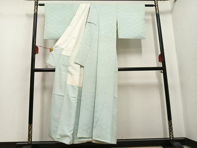 平和屋着物●上質な色無地　入子菱地紋　柳鼠色　正絹　逸品　AABI0537ph