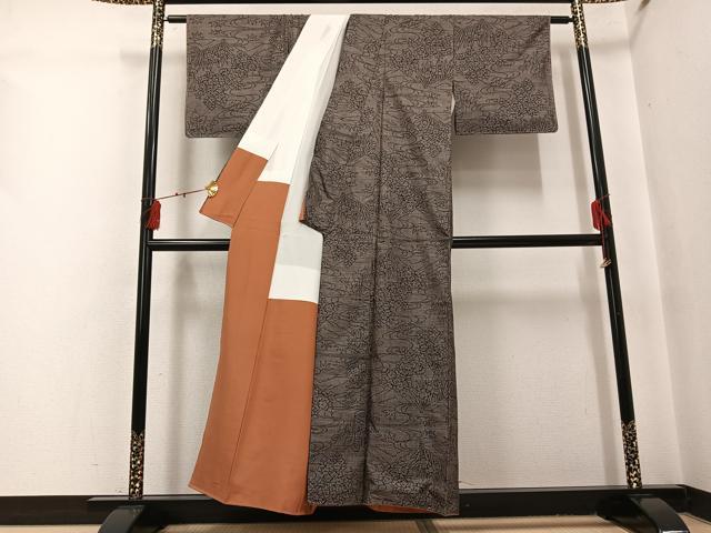 平和屋着物●本場大島紬　カタス9マルキ　流水草花文　正絹　逸品　AABI0540ph