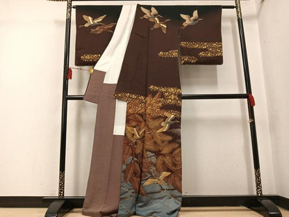 平和屋着物●ファッションデザイナー　HIROKO KOSHINO　コシノヒロコ 　訪問着　駒刺繍　群れ鶴浜松文　金彩　正絹　逸品　AABI0542ph