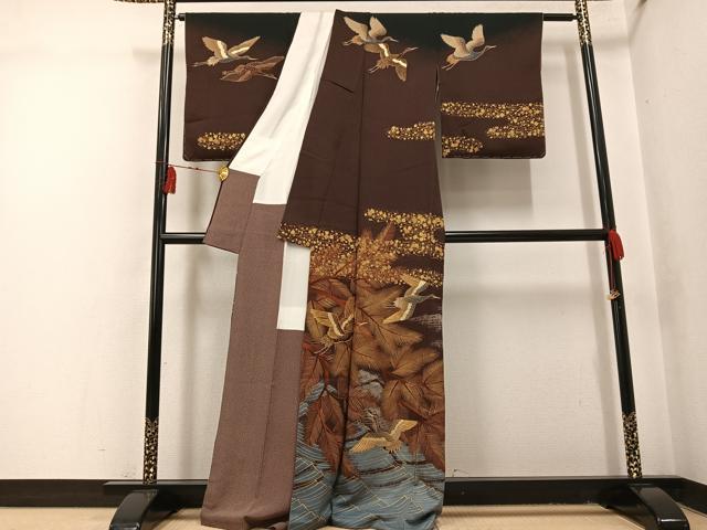 平和屋着物●ファッションデザイナー　HIROKO KOSHINO　コシノヒロコ 　訪問着　駒刺繍　群れ鶴浜松文　金彩　正絹　逸品　AABI0542ph