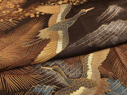 平和屋着物●ファッションデザイナー　HIROKO KOSHINO　コシノヒロコ 　訪問着　駒刺繍　群れ鶴浜松文　金彩　正絹　逸品　AABI0542ph