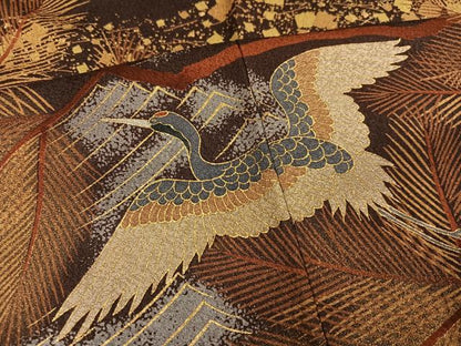 平和屋着物●ファッションデザイナー　HIROKO KOSHINO　コシノヒロコ 　訪問着　駒刺繍　群れ鶴浜松文　金彩　正絹　逸品　AABI0542ph