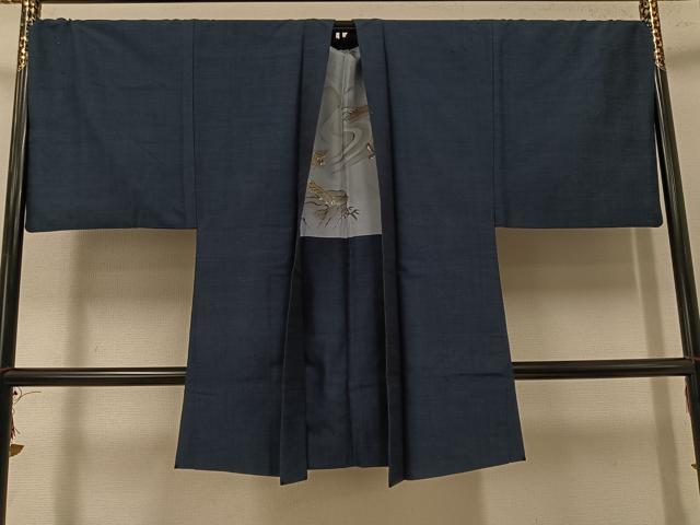 平和屋着物○男性 結城紬 アンサンブル 色無地 鉄御納戸色 井上商事