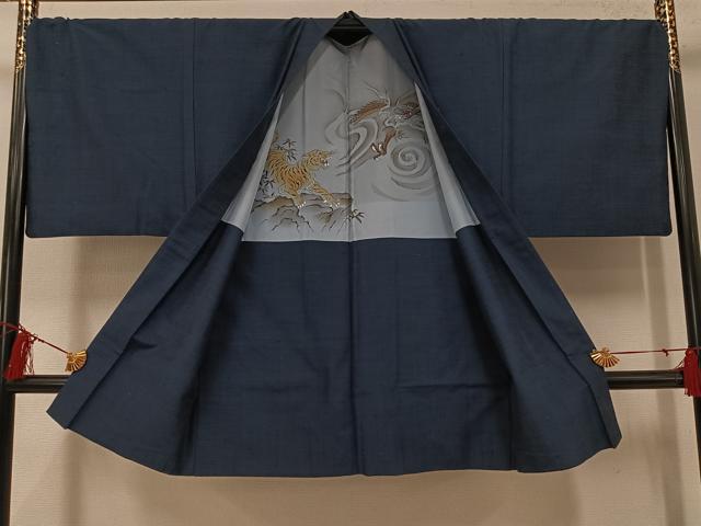 平和屋着物○男性 結城紬 アンサンブル 色無地 鉄御納戸色 井上商事