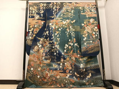 平和屋着物●豪華振袖　花蝶文　暈し染め　金銀彩　正絹　逸品　AABI0545ph
