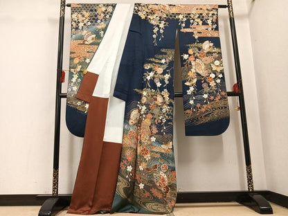平和屋着物●豪華振袖　花蝶文　暈し染め　金銀彩　正絹　逸品　AABI0545ph