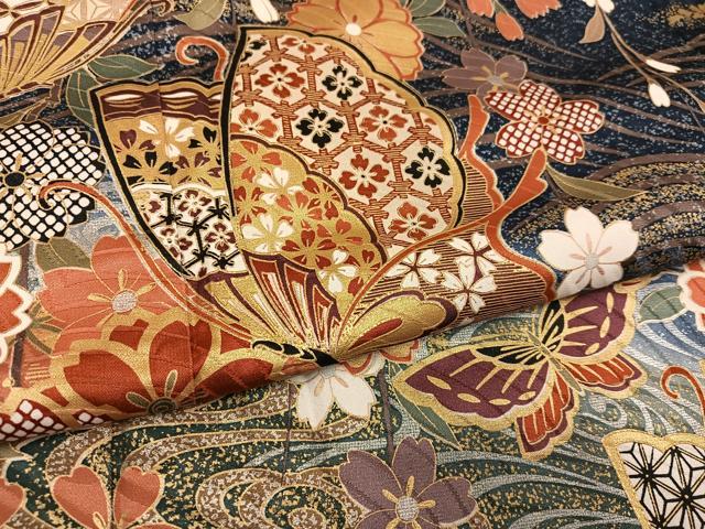 平和屋着物●豪華振袖　花蝶文　暈し染め　金銀彩　正絹　逸品　AABI0545ph