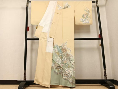平和屋着物●訪問着　風景花唐草文　暈し染め　金銀彩　正絹　逸品　AABI0546ph