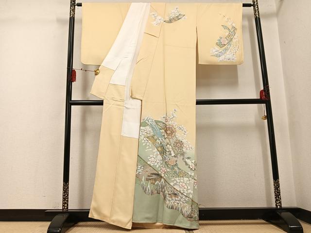 平和屋着物●訪問着　風景花唐草文　暈し染め　金銀彩　正絹　逸品　AABI0546ph