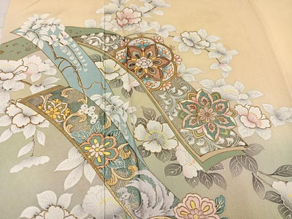平和屋着物●訪問着　風景花唐草文　暈し染め　金銀彩　正絹　逸品　AABI0546ph