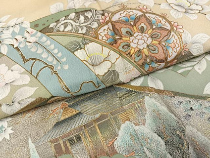 平和屋着物●訪問着　風景花唐草文　暈し染め　金銀彩　正絹　逸品　AABI0546ph
