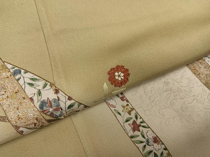 平和屋着物●訪問着　駒刺繍　草花文　暈し染め　金銀彩　正絹　逸品　AABI0548ph
