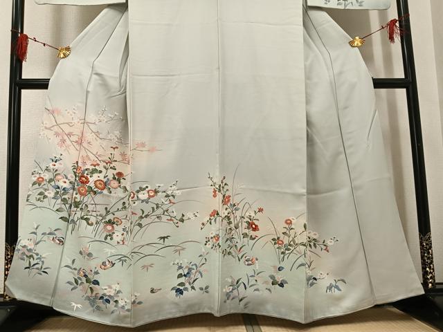 平和屋着物●訪問着　鴛鴦草花文　正絹　逸品　AABI0549ph